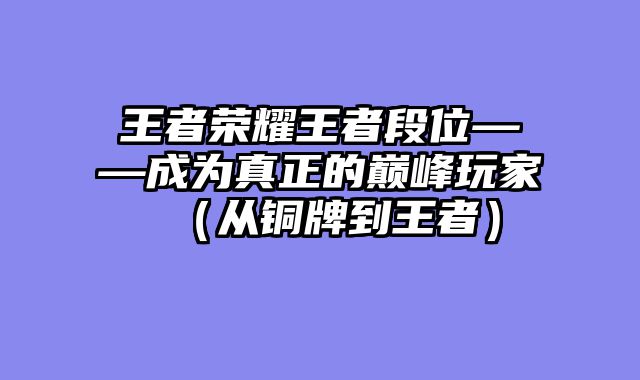 王者荣耀王者段位——成为真正的巅峰玩家(从铜牌到王者)