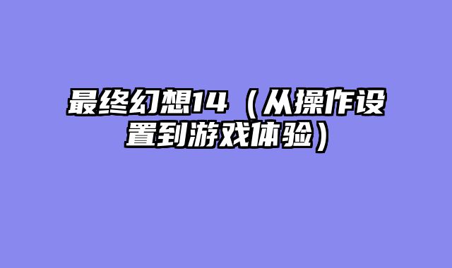 最终幻想14（从操作设置到游戏体验）