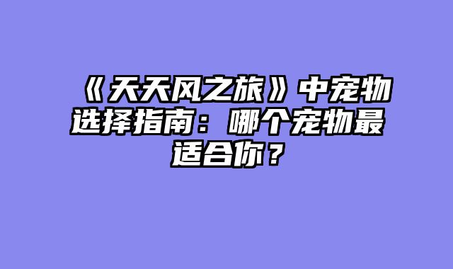 《天天风之旅》中宠物选择指南：哪个宠物最适合你？