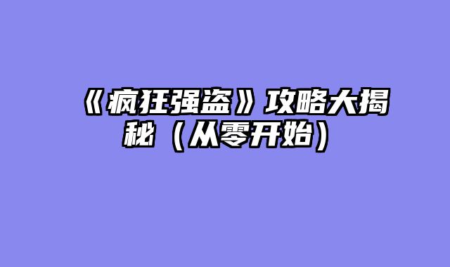《疯狂强盗》攻略大揭秘（从零开始）