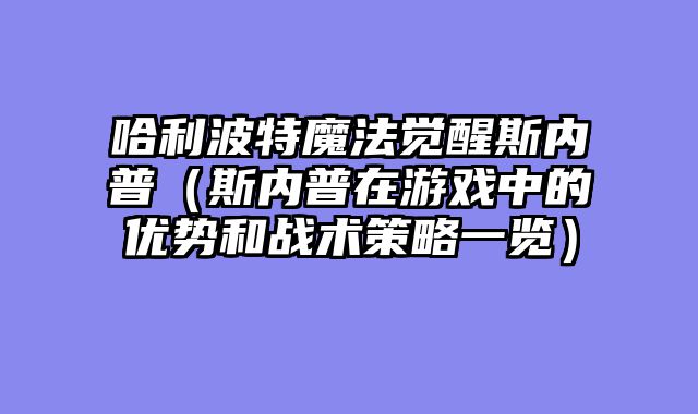 哈利波特魔法觉醒斯内普（斯内普在游戏中的优势和战术策略一览）