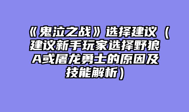 《鬼泣之战》选择建议（建议新手玩家选择野狼A或屠龙勇士的原因及技能解析）