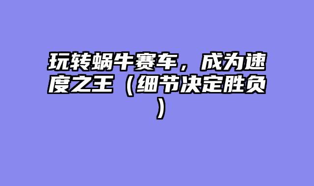 玩转蜗牛赛车，成为速度之王（细节决定胜负）